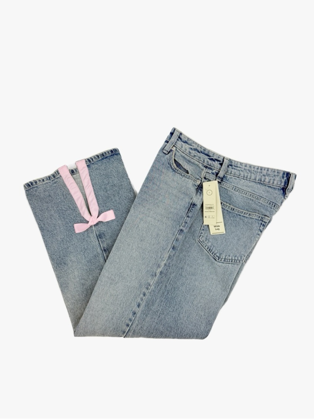 No Boundaries Wide Leg Jeans Light Wash Denim w/Pink Ribbon Detail Size 2 NWT - Picture 15 of 15